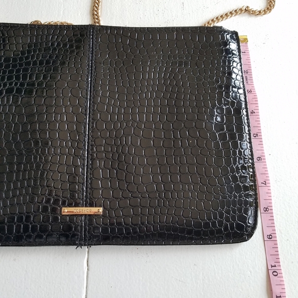 Topshop faux croc black clutch bag with chain - Picture 5 of 8